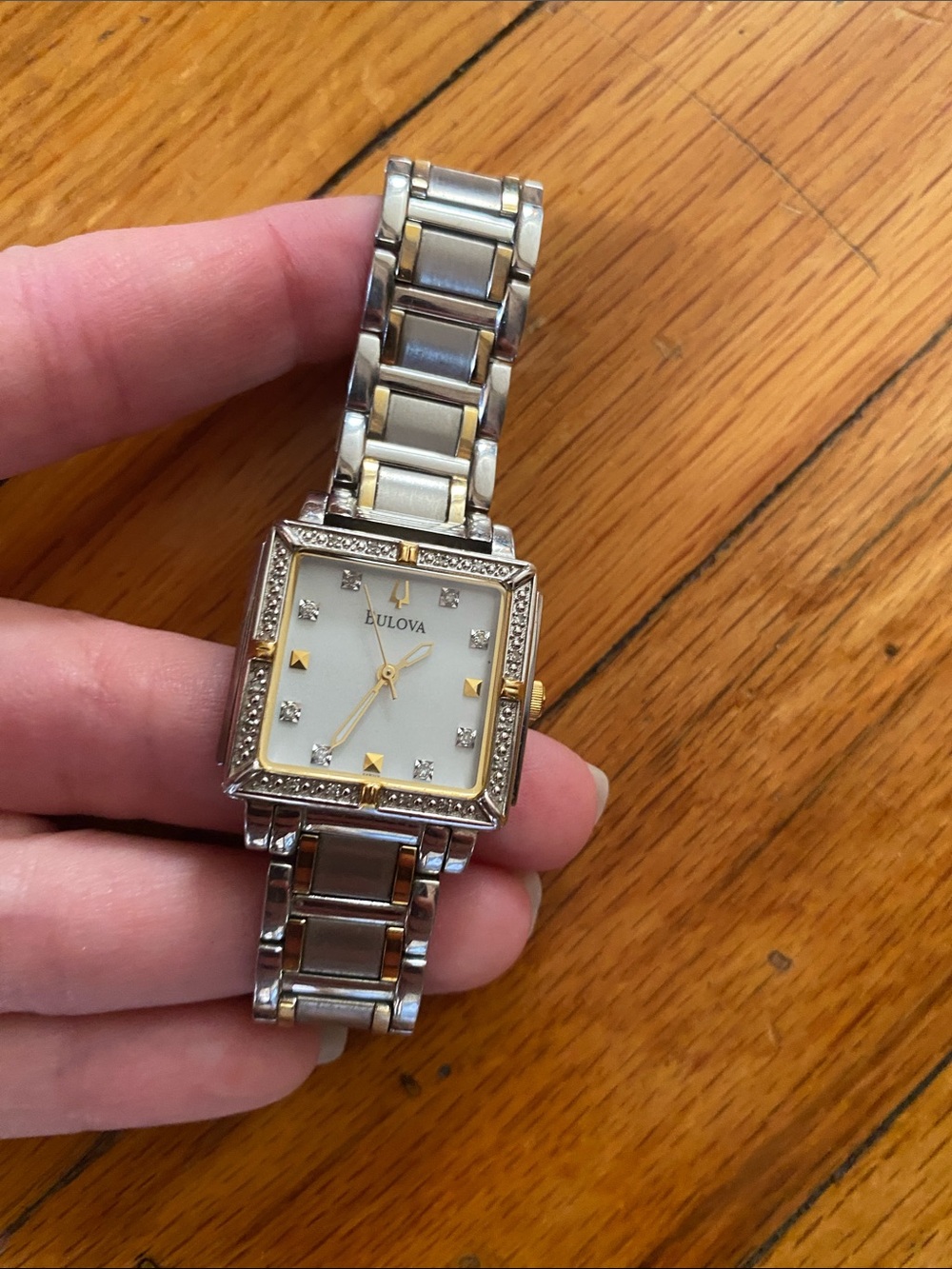 Bulova Two-Tone Silver and Gold Square Dial Women's Bracelet Watch
